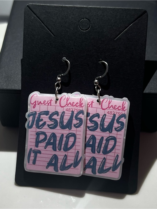 Beyond Grateful Jewelry - Jesus Paid It All Pink Guest Check Earrings